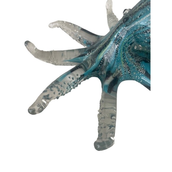 Art Glass Tropical Octopus Hand Blown Blue Black RARE Decor Paper Weight - Picture 5 of 12